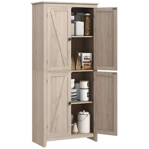 Natural Wood Pantry Organizer, Modern Buffet Cabinet with with 4-Tiers, 4-Door and Adjustable Shelves