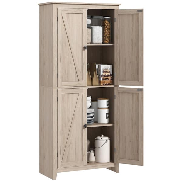 COWLOWN Natural Wood Pantry Organizer, Modern Buffet Cabinet with with 4-Tiers, 4-Door and Adjustable Shelves