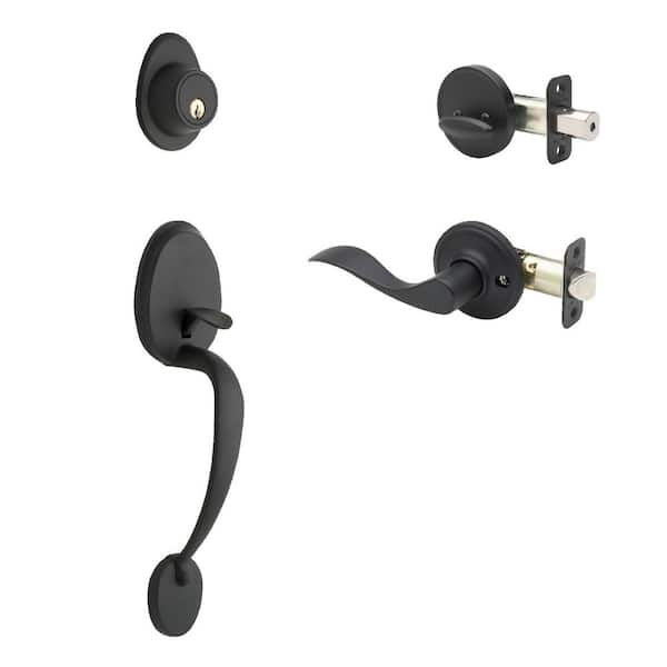 Colonial Black Door Handleset and Waverlie Handle Trim