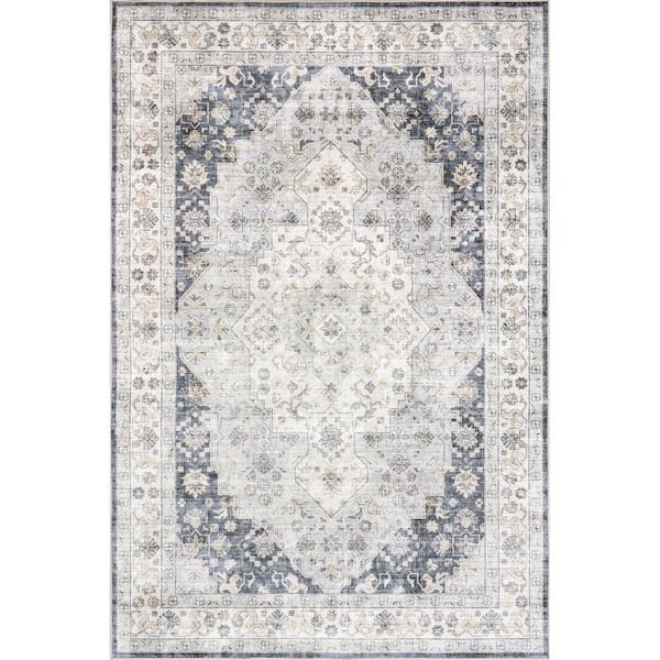 nuLOOM Casey Persian Spill-Proof Machine Washable Navy 4 ft. x 6 ft. Area Rug