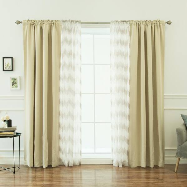 Best Home Fashion 52 in. W x 84 in. L uMIXm Sheer Chevron & Blackout Curtains in Beige (4-Pack)