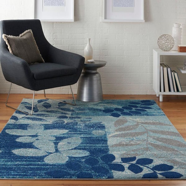 Tranquil Navy/Light Blue 5 ft. x 7 ft. Floral Contemporary Area Rug