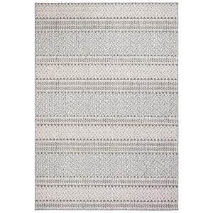 Global Gray/Ivory 8 ft. x 10 ft. Striped Geometric Indoor/Outdoor Patio  Area Rug