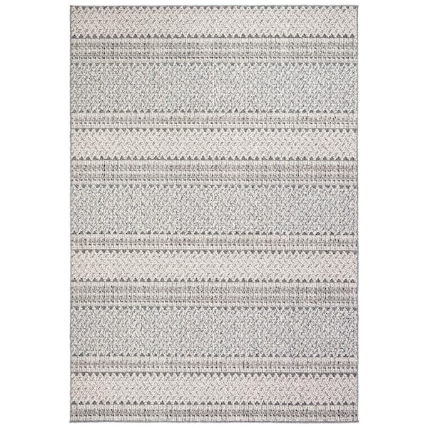 SAFAVIEH Global Gray/Ivory 9 ft. x 12 ft. Striped Geometric Indoor/Outdoor Patio  Area Rug