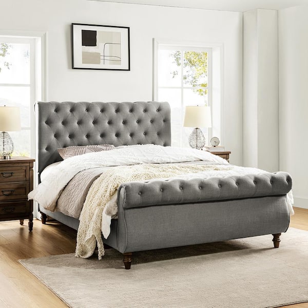 Grey wooden 2024 sleigh bed