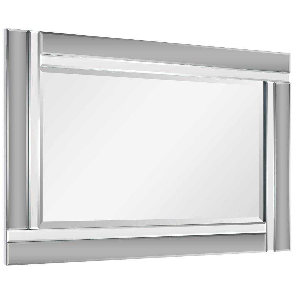 Rectangular Beveled Silver and Gray Wood Framed Wall Mirror