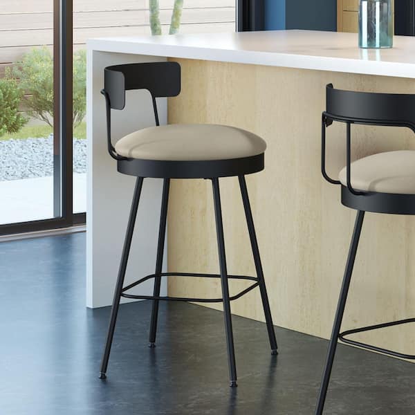 Amisco Monza 26.25 in. Greige Faux Leather/Black Metal Counter Stool