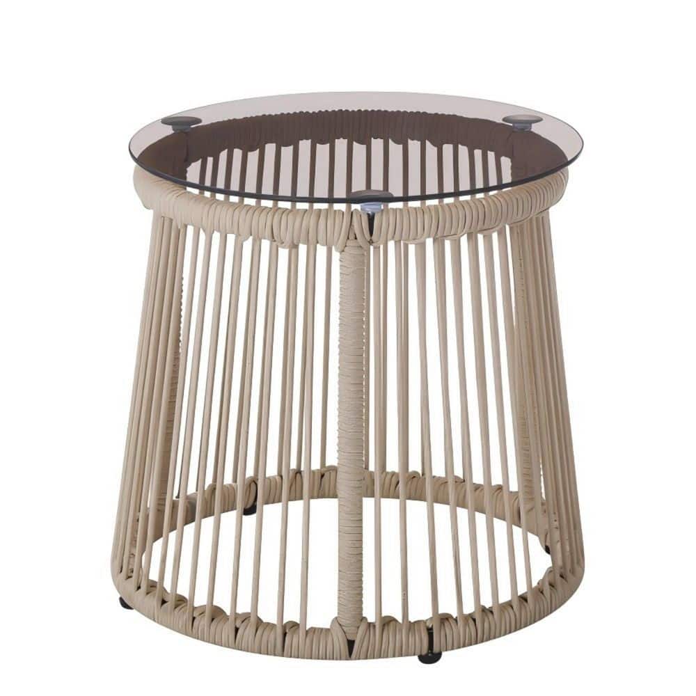 15 in. W Round Outdoor Side Table Patio End Table with Tempered Glass Top and Rope Weave Design Leg in Brown price history on PriceWatchPro