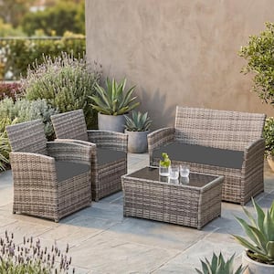 KOZYARD 4-Piece Metal Patio Conversation Set with Black Breathable