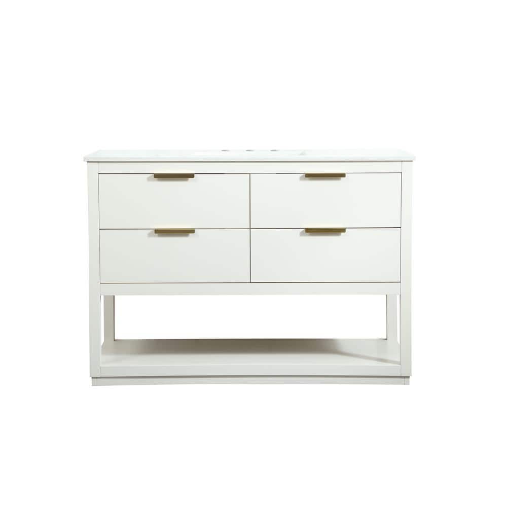 Timeless Home 48 in. W Single Bath Vanity in White with Engineered Stone Va