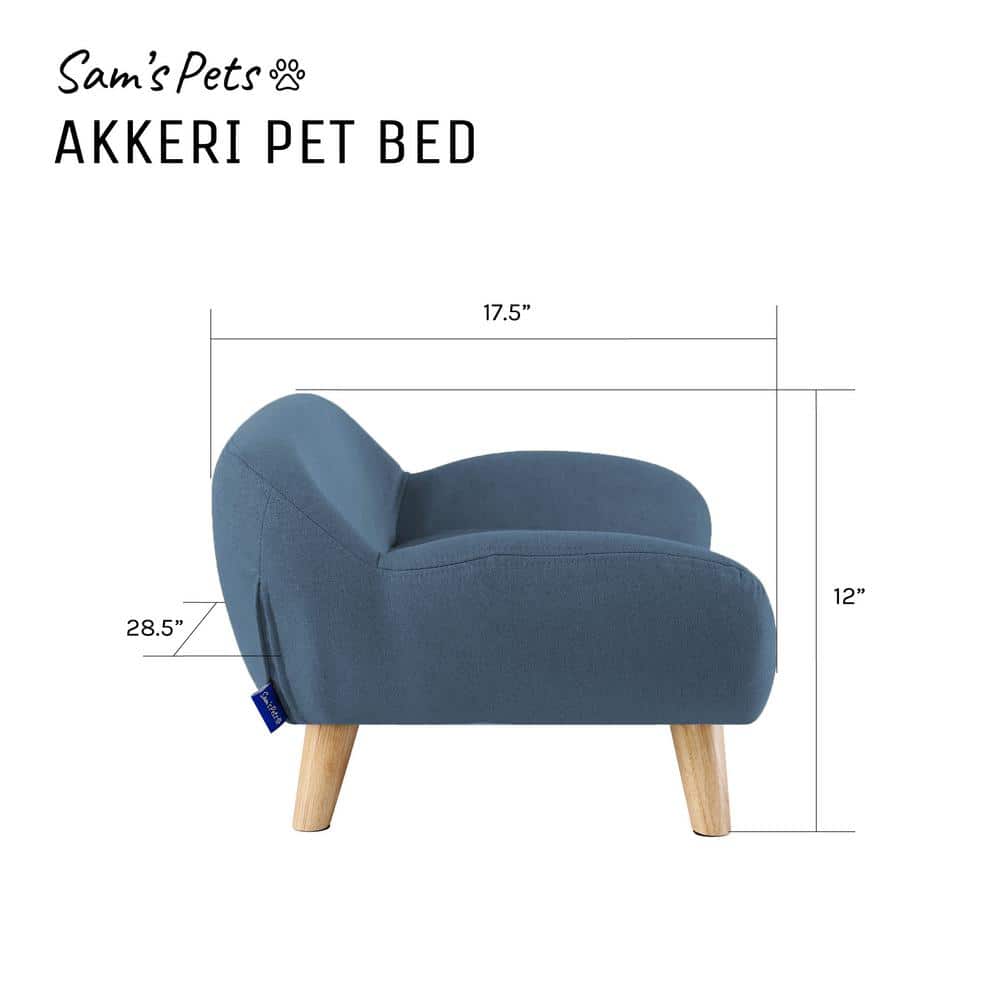 Small Blue Fabric Elevated Pet Sofa with Wooden Legs