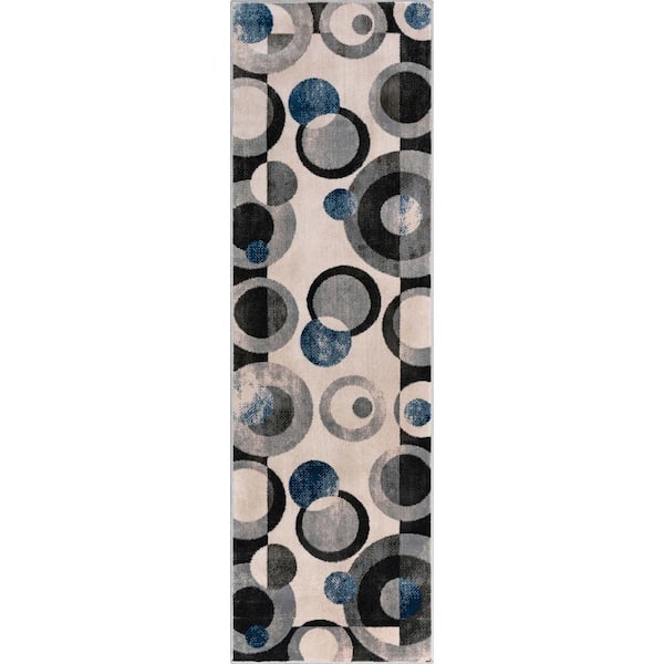 Barclay Avi Modern Geometric Grey Blue 2 ft. 3 in. x 7 ft. 3 in. Runner Area Rug