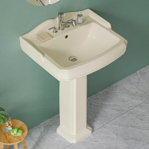 19.25 in. D x 23 in. W Bathroom Pedestal Sink Combo Rectangular Vitreous China in Bone with 4 in. Centerset Faucet Holes