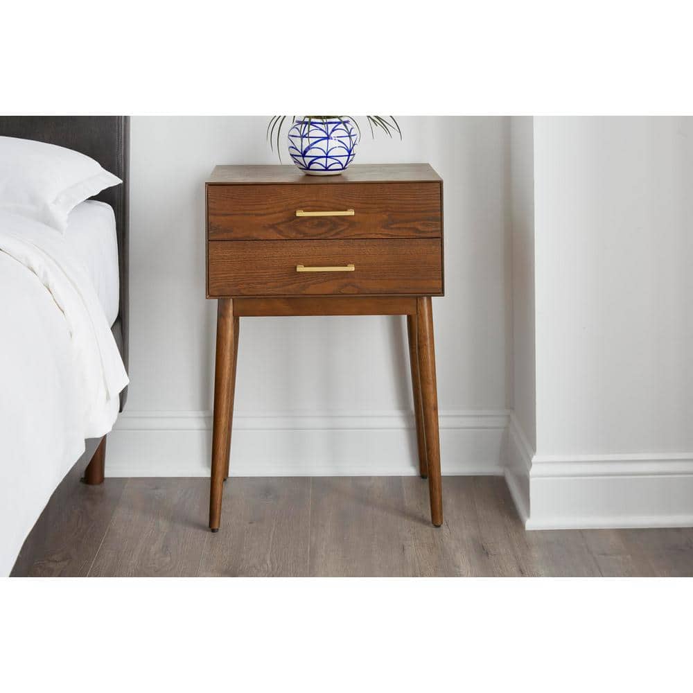 StyleWell Drakeford 2 Drawer Walnut Brown Wood Nightstand (18 in W