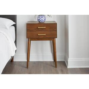 Drakeford 2 Drawer Walnut Brown Wood Nightstand (18 in W. X 26 in H.)