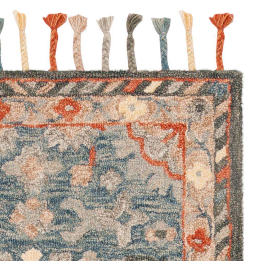 Handmade Rustic-Chic Blue Floral Wool Runner Rug - 27in x 5in