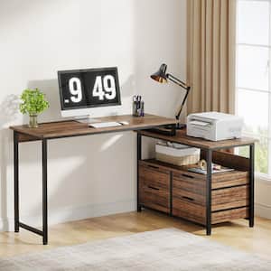51.9 in. L-Shaped Brown 4-Drawer Reversible Desk, Industrial Corner Desk Home Office Desk