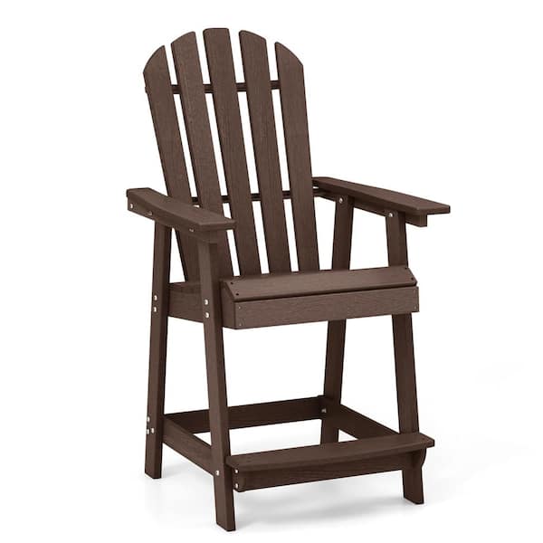 Costway Patio Tall Bar Plastic Chair with Armrest Footrest Home Outdoor Bar Stool Brown