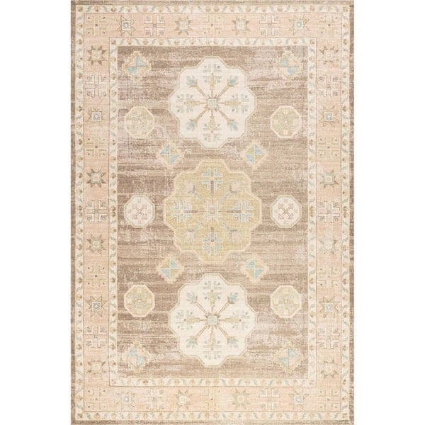 Fawn Medallion Wool and Cotton Brown 5 ft. x 8 ft. Patio Rug