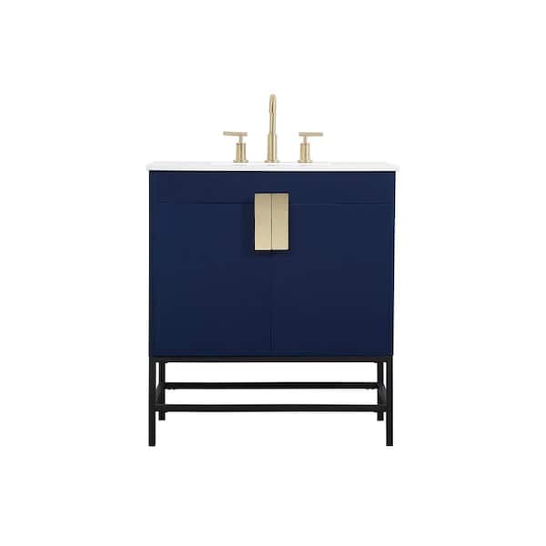 Unbranded Simply Living 30 in. W x 19 in. D x 33.5 in. H Bath Vanity in Blue with Ivory White Engineered Marble Top