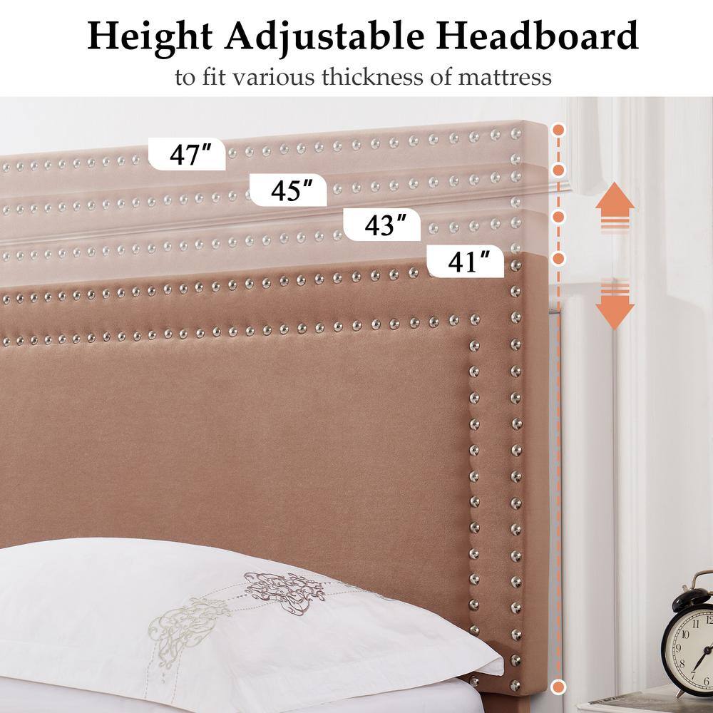 Upholstered Bed with Adjustable Headboard, No Box Spring Needed Platform Bed Frame, Bed Frame Gray Queen Bed - thumbnail 6