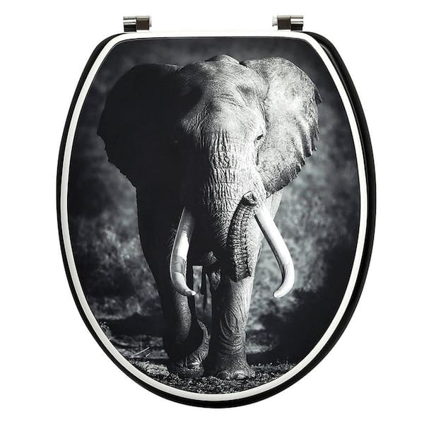Elephant Print 18Inch Elongated Closed Front Toilet Seat Black 4103698