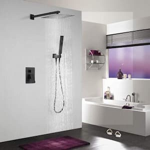 3-Spray Patterns with 2.5 GPM 12 in. Wall Mount Dual Shower Heads in Black
