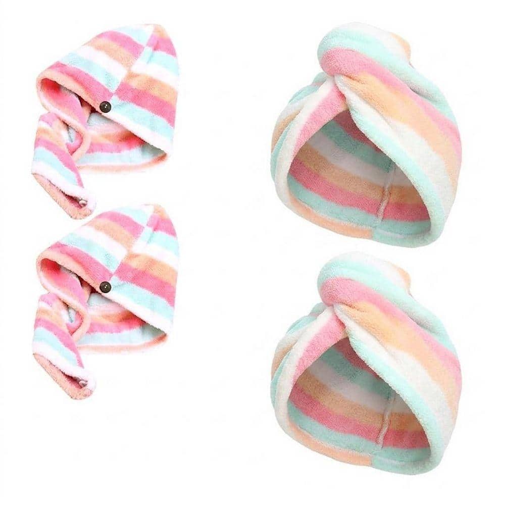 Rainbow Hair Towel Wrap Bath Accessory Type Microfiber Hair Drying Towel Quick Dry Soft Cozy Set of 2