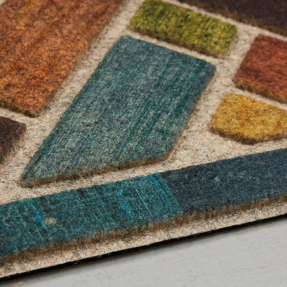 Multicolor Herringbone and Floral Medallion Outdoor Rubber Doormat, 2' x 4'