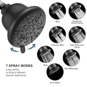 Filtration 7-Spray Patterns with 2.0 GPM 5.12 in. Wall Mount Fixed Shower Head in Black