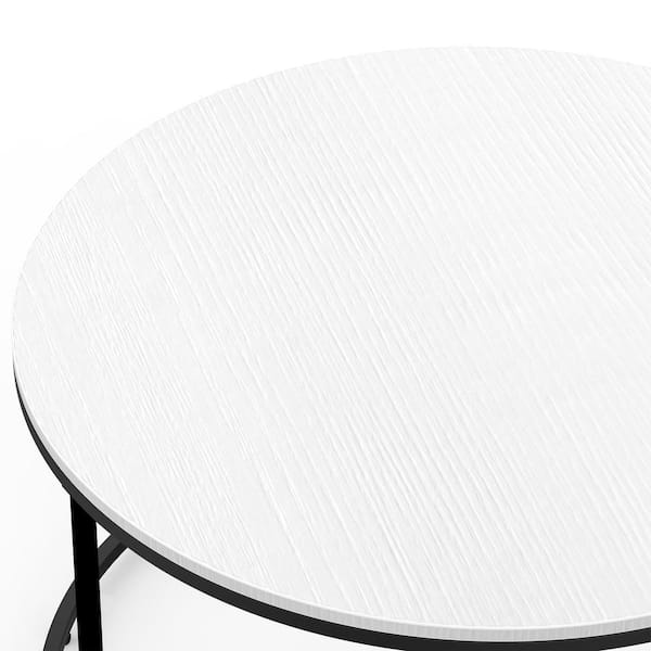 HOMCOM 31.5 in. White Round Wood Coffee Table with Adjustable Feet