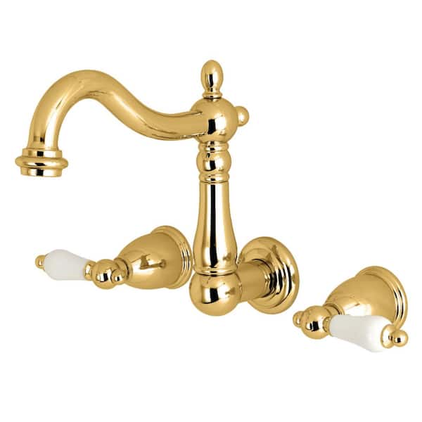 Kingston Brass Heritage 2-Handle Wall Mount Bathroom Faucet in Polished Brass