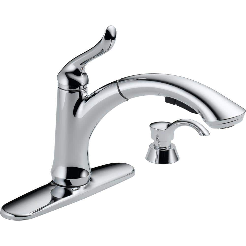 Delta Linden Single-Handle Pull-Out Sprayer Kitchen Faucet with Soap/Lotion Dispenser in Chrome, Grey -  4353-SD-DST