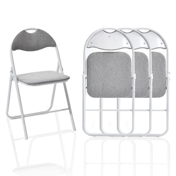 PEACF MG 4PK grey Fabric Upholstered Folding Chairs, Modern Ergonomic Armless Leisure Chairs, Set of 4
