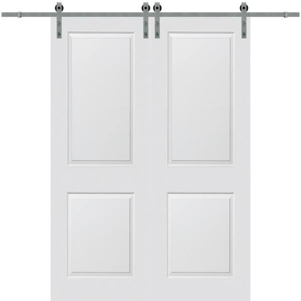 MMI Door 60 in. x 96 in. Cambridge Molded Solid Core Primed MDF Smooth Surface Double Sliding Barn Door with Hardware Kit