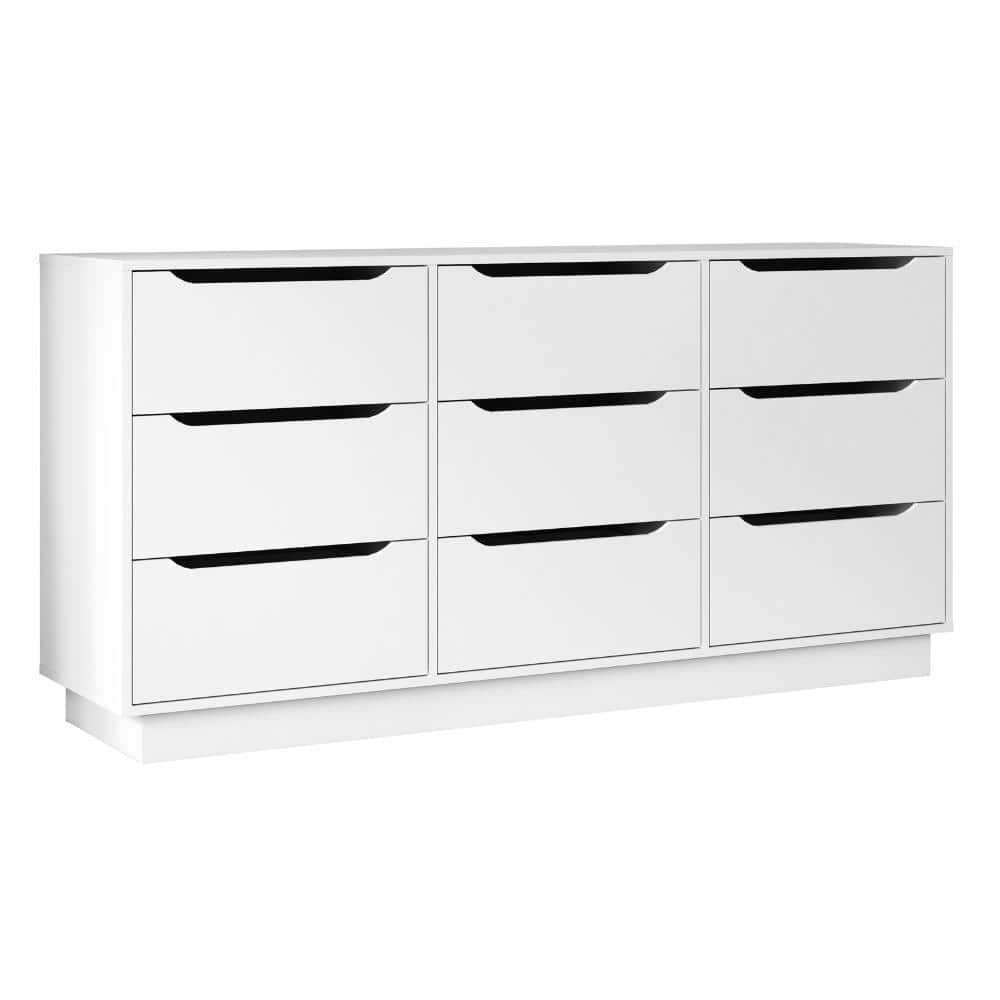 Modern White 9 Drawer Dresser for Bedroom with Deep Drawers, Wood Chest of Drawers for Closet Living Room