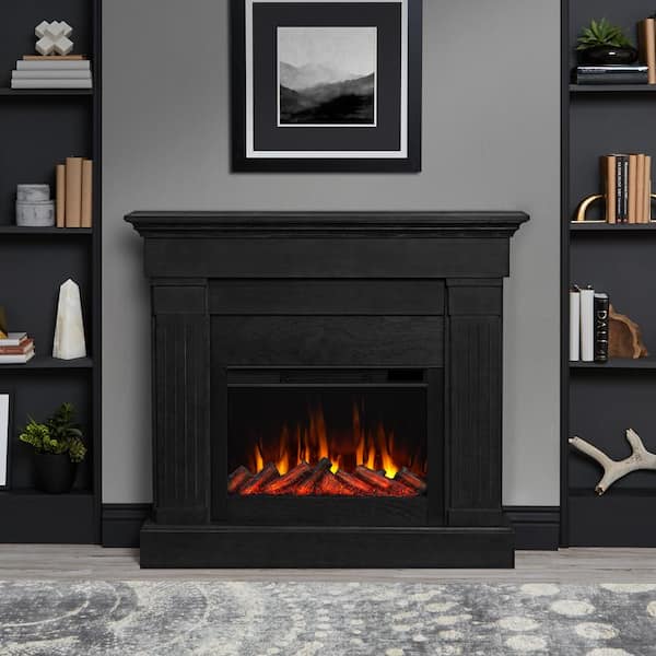 Real Flame Crawford Slim 48 in. Freestanding Wooden Electric Fireplace in Black
