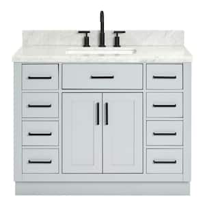 Hepburn 43 in. W x 22 in. D x 36 in. H Bath Vanity in Grey with Carrara Marble Vanity Top in White with White Basin