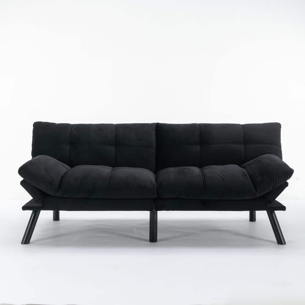 Z-joyee 70.87 in. Black Fabric Twin Size Convertible Sofa