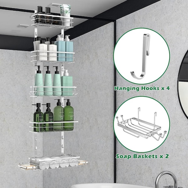 Oumilen 4 Pack Shower Caddy, Wall Mounted Bathroom Shower Organizer, Strong Adhesive Shower Organizer Shelf, Black