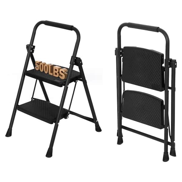 Justincity 2-Step Folding-Step Stool for Adults 500 lbs. Capacity Portable Sturdy Steel Anti-Slip Pedals for Kitchen and Household