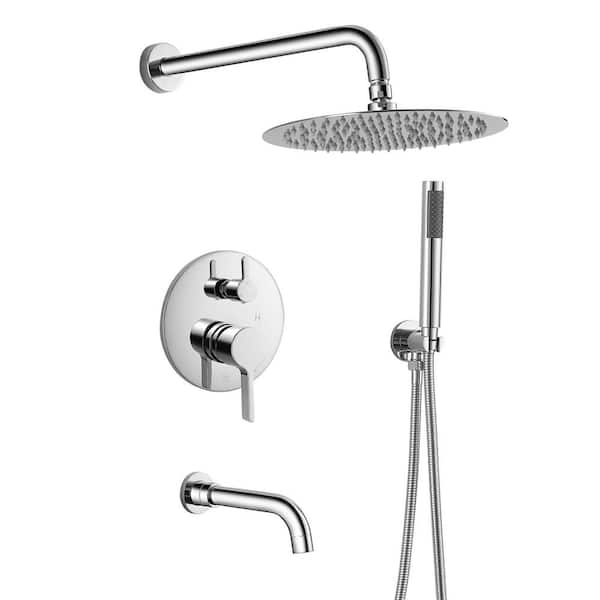 Flynama 1-Spray 10 in. Wall Mount Dual Shower Head and Handheld Shower Head 1.8 GPM in Brushed Chrome