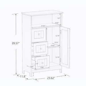 23.62 in. W x 11.81 in. D x 39.37 in. H White MDF Freestanding Bathroom Storage Linen Cabinet with 3 Drawers