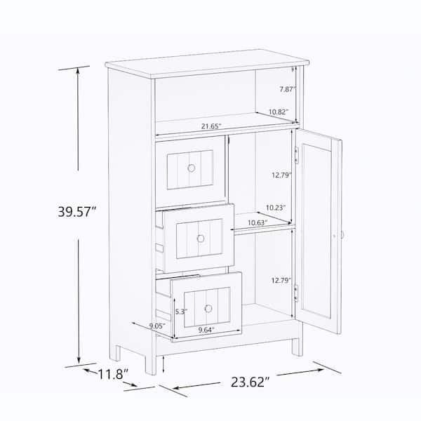 23.62 in. W x 11.81 in. D x 39.37 in. H White MDF Freestanding Bathroom Storage Linen Cabinet with 3 Drawers