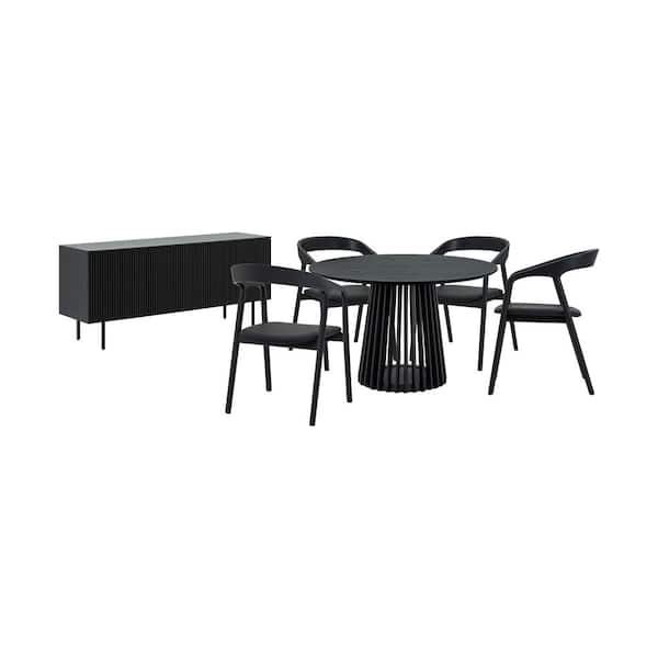 Armen Living Pasadena Apache 6-Piece Round Black Wood Top Dining Room Set Seats 4