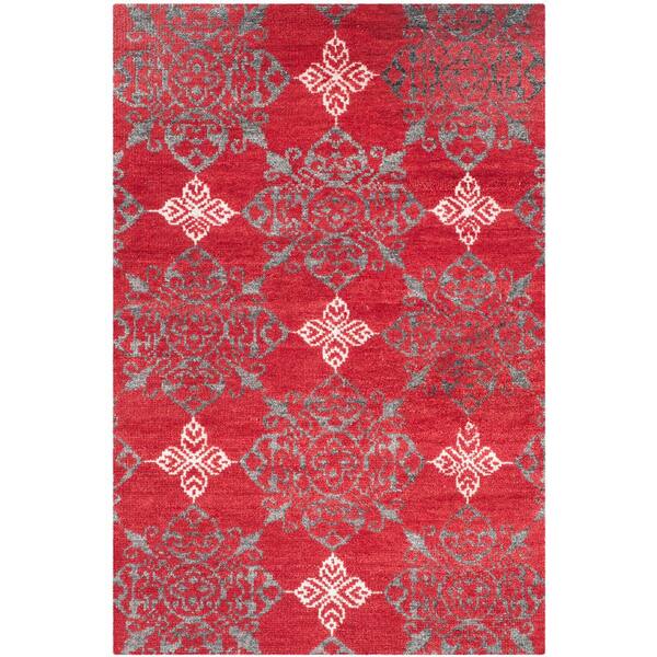 Stone Wash 4 ft. x 6 ft. Red/Ivory Ogee Area Rug