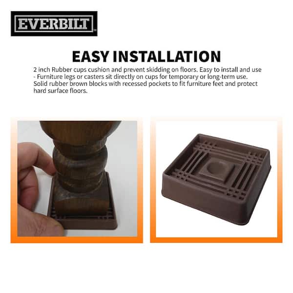 2 Inch Wide Square Rubber Feet – Stick On Bumper Pads – 1/4 Thick – 2 Pack – Western Supply - View #5