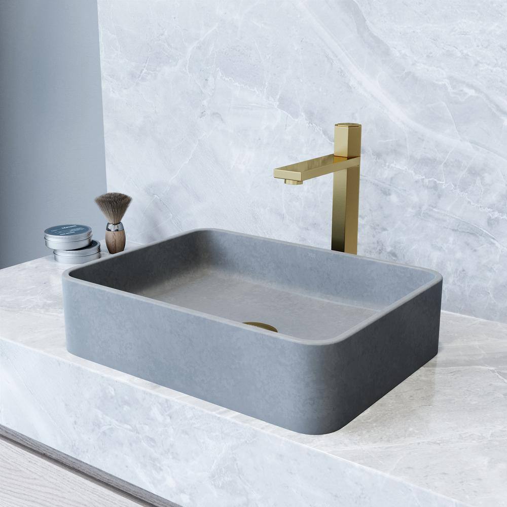Vigo Vg04064 Concreto Stone 16  Rectangular Concrete Vessel Bathroom Sink - Grey