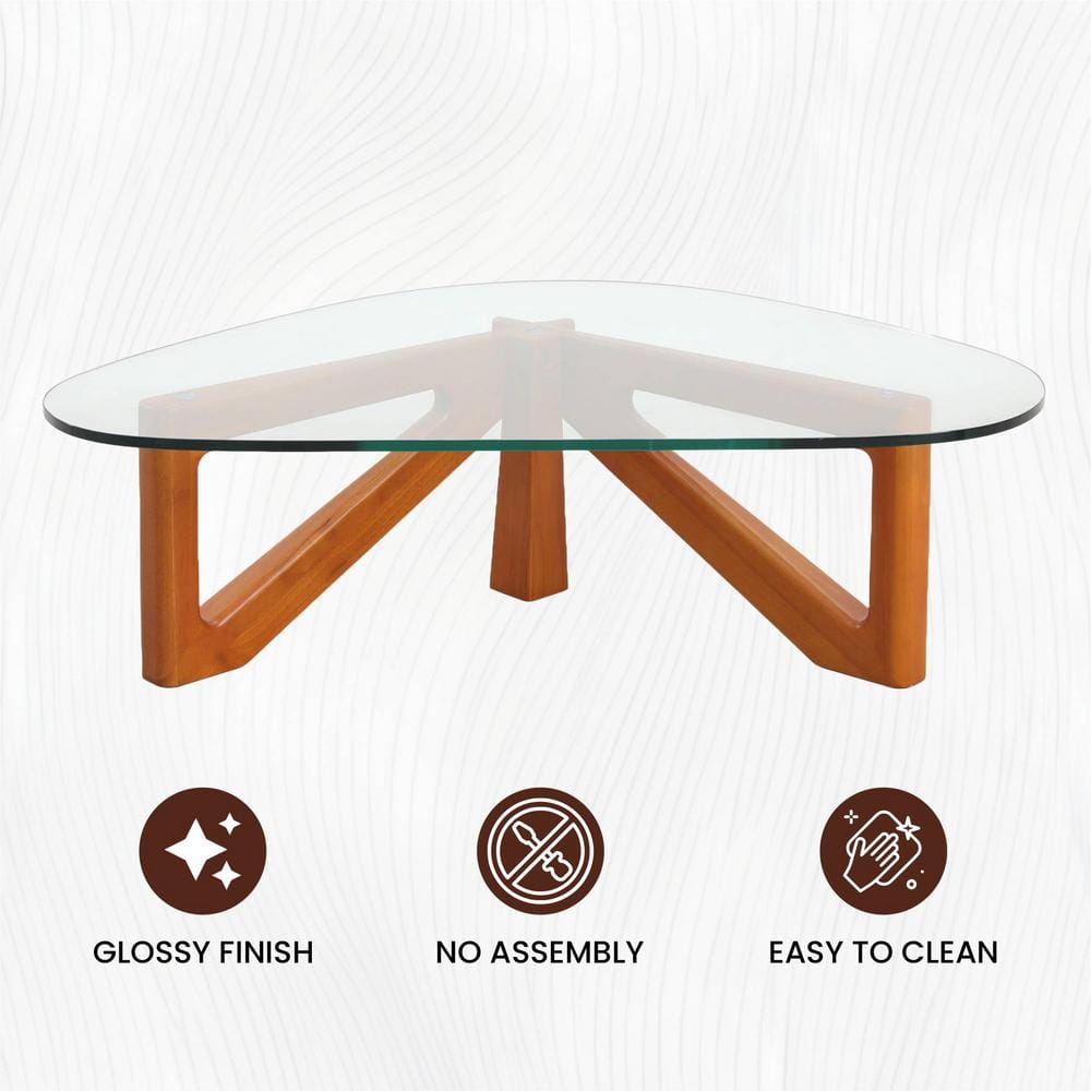 Light Walnut Triangular Glass Top Coffee Table