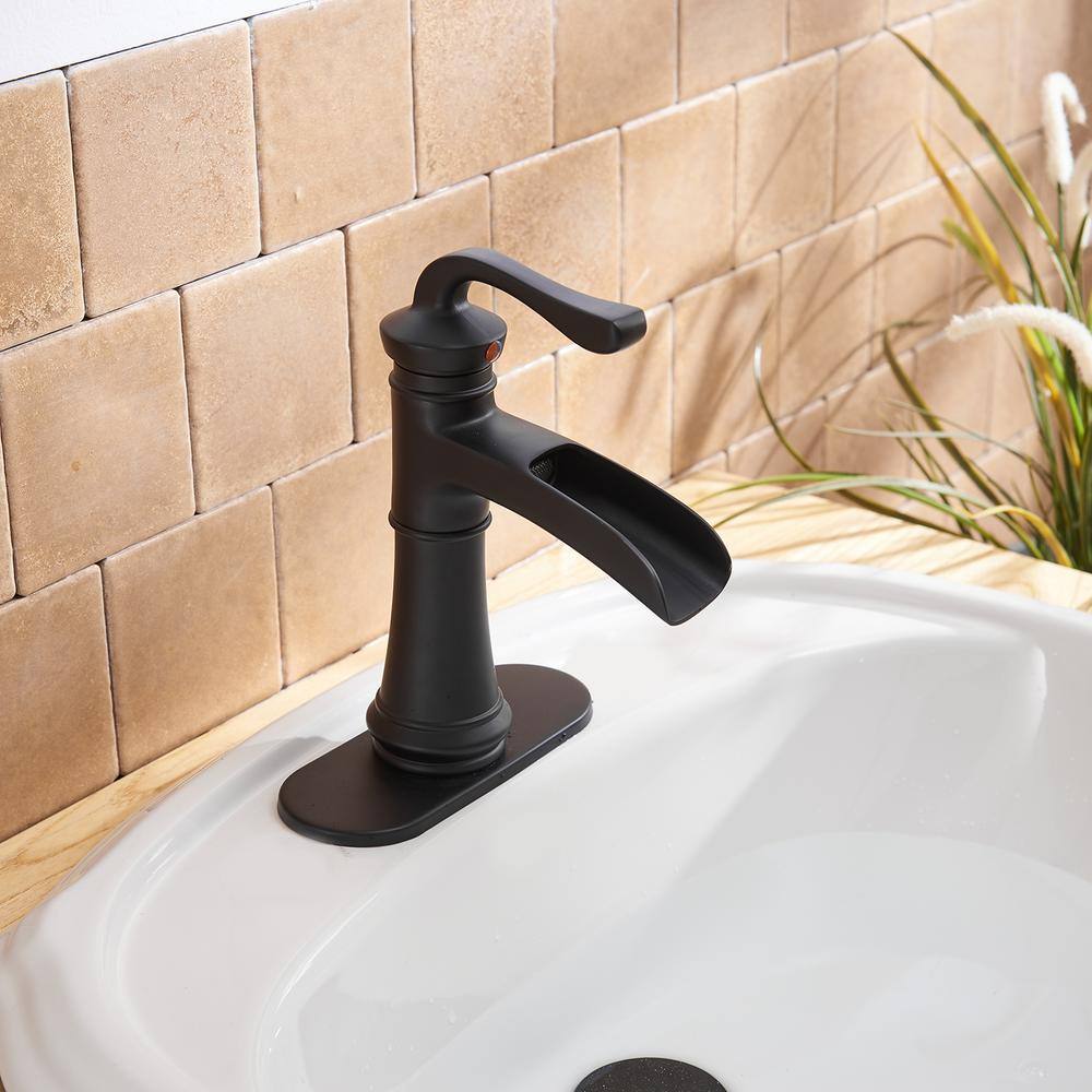Matte Black Single Handle Brass Bathroom Faucet with Deck Plate